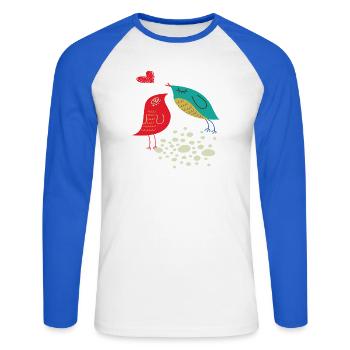verliebte Vögel - Unisex Baseballshirt langarm - Weiß/Royalblau - Vorne - Nik (191cm)