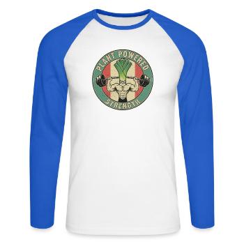 Strong Leek Weightlifting Design Fitness Vegan - Unisex Long Sleeve Baseball T-Shirt - white/royal blue - Front - Nik (191cm)
