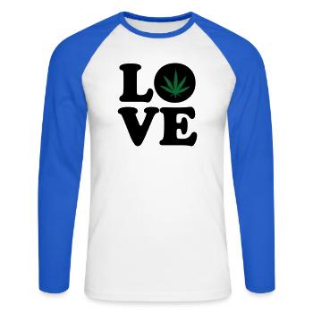 Love weed cannabis  - T-shirt baseball manches longues Homme - blanc/bleu royal - Devant - Nik (191cm)