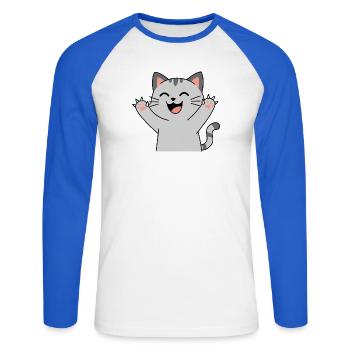 Fröhliche Katzenpfoten Jubel (Spitze Krallen) - Unisex Baseballshirt langarm - Weiß/Royalblau - Vorne - Nik (191cm)
