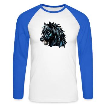 Pferd - Unisex Baseballshirt langarm - Weiß/Royalblau - Vorne - Nik (191cm)