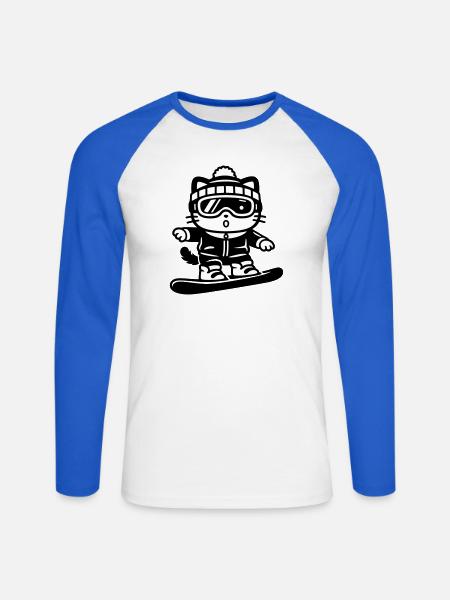 Snowboard Cat - Unisex Baseballshirt langarm - Weiß/Royalblau