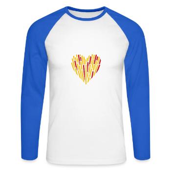 Belge Amoureux des Frites Coeur - T-shirt baseball manches longues Homme - blanc/bleu royal - Devant - Nik (191cm)