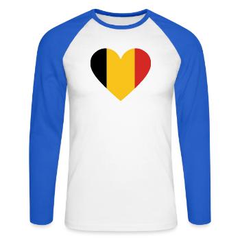 Yellow and red tricolor heart - Unisex Long Sleeve Baseball T-Shirt - white/royal blue - Front - Nik (191cm)