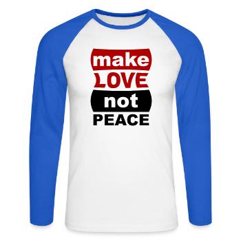 Make Love Not Peace - Unisex Baseballshirt langarm - Weiß/Royalblau - Vorne - Nik (191cm)