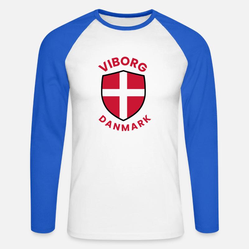 Viborg Scudo della Danimarca con bandiera a croce - Maglia da baseball a manica lunga da uomo - bianco/blu royal