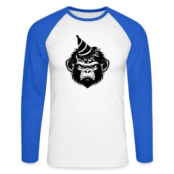Launischer Affe mit Party-Hut - Unisex Baseballshirt langarm - Weiß/Royalblau - Vorne - Nik (191cm)