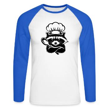 Raton laveur drôle avec chapeau de chef et cuillère - T-shirt baseball manches longues Homme - blanc/bleu royal - Devant - Nik (191cm)