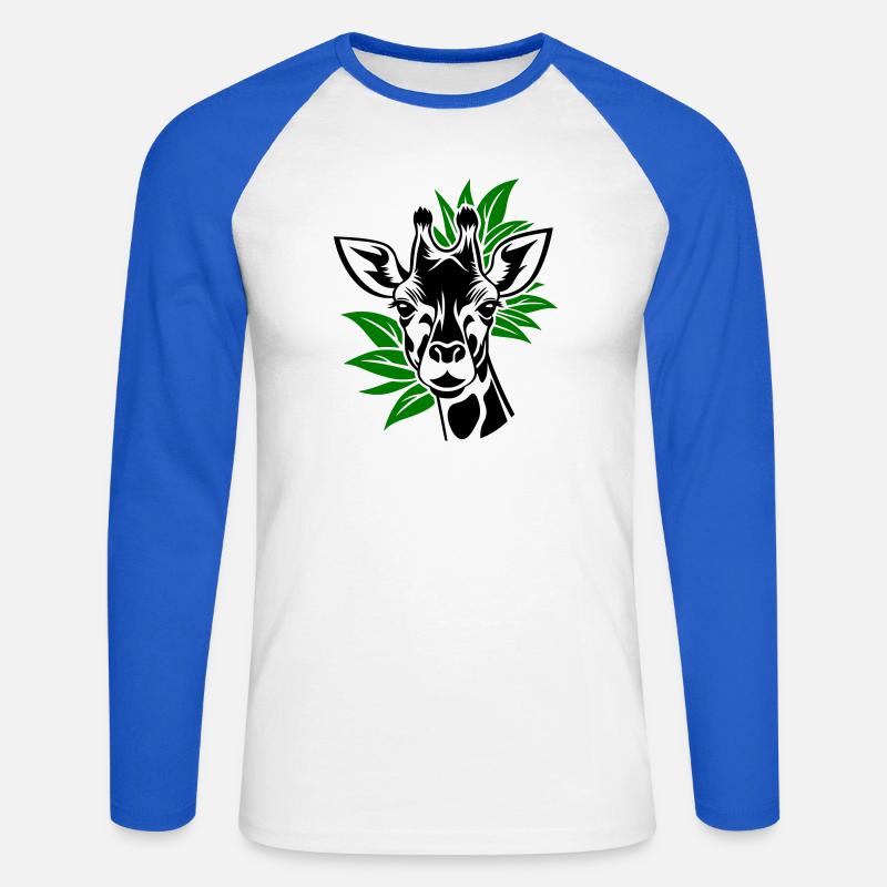 Giraffe mit Blätter im Hintergrund - Unisex Baseballshirt langarm - Weiß/Royalblau