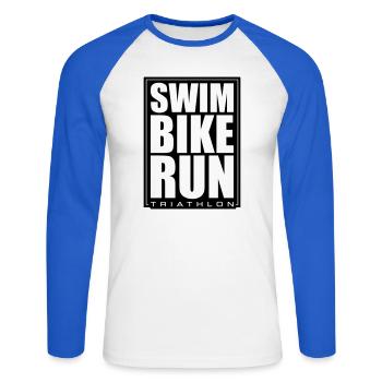 Triathlon Natation Cyclisme Course à pied - T-shirt baseball manches longues Homme - blanc/bleu royal - Devant - Nik (191cm)