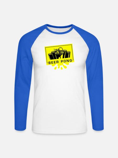 Beer Pong Becher Gelb Schwarz - Unisex Baseballshirt langarm - Weiß/Royalblau