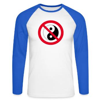 Forbidden Yin Yang: anti-balance symbol - Unisex Long Sleeve Baseball T-Shirt - white/royal blue - Front - Nik (191cm)