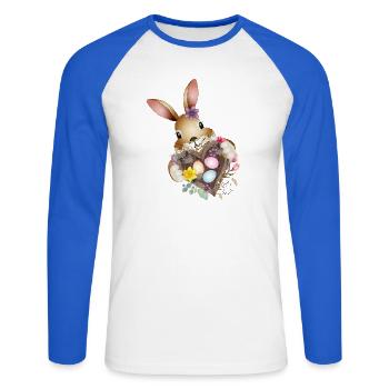 Un joli lapin de Pâques avec un cœur et un panier de Pâques - T-shirt baseball manches longues Homme - blanc/bleu royal - Devant - Nik (191cm)