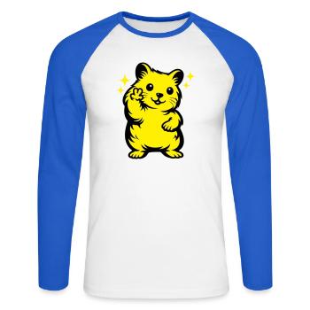 Hamster Cartoon - Unisex Baseballshirt langarm - Weiß/Royalblau - Vorne - Nik (191cm)