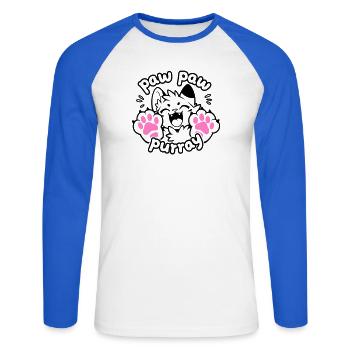 Paw Paw Purray Cat | Motif drôle de patte - T-shirt baseball manches longues Homme - blanc/bleu royal - Devant - Nik (191cm)