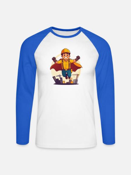 Bauhelden Superheld Bauarbeiter Held der Baustelle - Unisex Baseballshirt langarm - Weiß/Royalblau