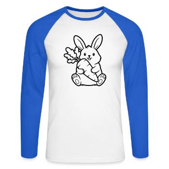 Vecteur de coloration de lapin avec carotte et carotte - T-shirt baseball manches longues Homme - blanc/bleu royal - Devant - Nik (191cm)