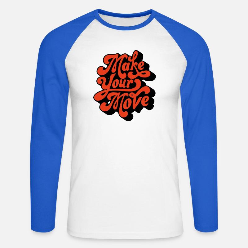 Make Your Move Retro Script - Unisex Long Sleeve Baseball T-Shirt - white/royal blue