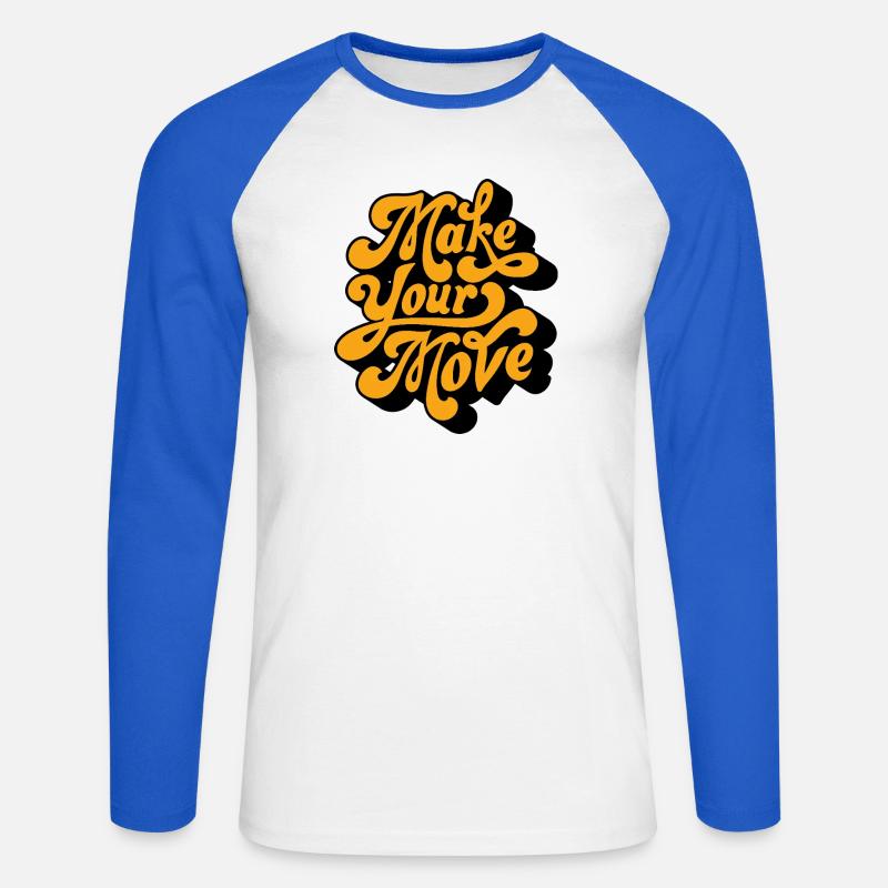 Make Your Move Retro Script - Unisex Long Sleeve Baseball T-Shirt - white/royal blue