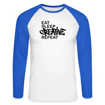 Journée du Graffiti Devise Créative - T-shirt baseball manches longues Homme - blanc/bleu royal - Devant - Nik (191cm)