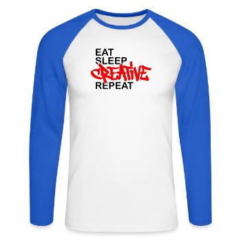 Mange, dors, Répète Créatif - T-shirt baseball manches longues Homme - blanc/bleu royal - Devant - Nik (191cm)