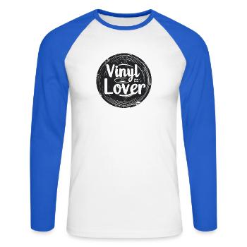 Vinyl Lover Design de musique vintage - T-shirt baseball manches longues Homme - blanc/bleu royal - Devant - Nik (191cm)