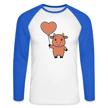 Süße Kuh Herz Ballon Liebe Vektor - Unisex Baseballshirt langarm - Weiß/Royalblau - Vorne - Nik (191cm)
