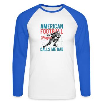 Saison de mon joueur de football préféré m’appelle papa - T-shirt baseball manches longues Homme - blanc/bleu royal - Devant - Nik (191cm)