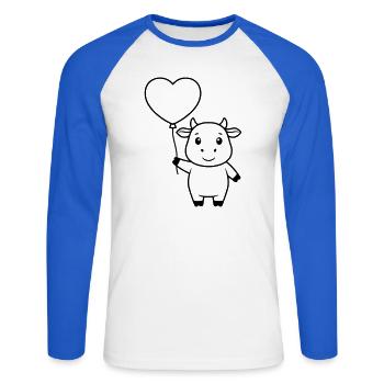 Süße Kuh Herz Ballon Liebe Outline - Unisex Baseballshirt langarm - Weiß/Royalblau - Vorne - Nik (191cm)
