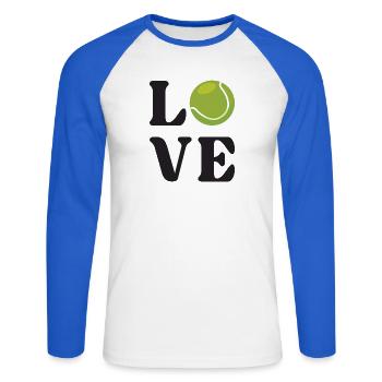 Amateur de tennis - T-shirt baseball manches longues Homme - blanc/bleu royal - Devant - Nik (191cm)