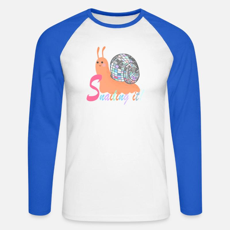 Snailing It! – Bunte Schnecke mit Disco-Kugel - Unisex Baseballshirt langarm - Weiß/Royalblau