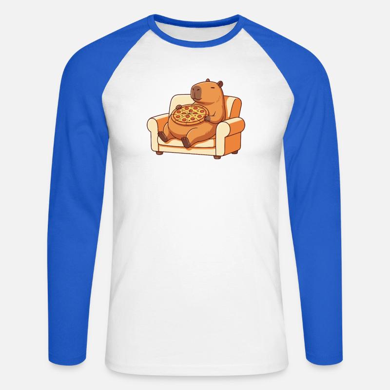 Pizza Capybara auf dem Sofa - Unisex Baseballshirt langarm - Weiß/Royalblau