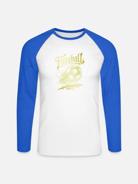 Fußball Schriftzug Dynamischer Ball Gold - Unisex Baseballshirt langarm - Weiß/Royalblau