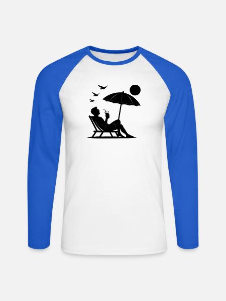 Entspannung im Liegestuhl am Strand - Unisex Baseballshirt langarm - Weiß/Royalblau