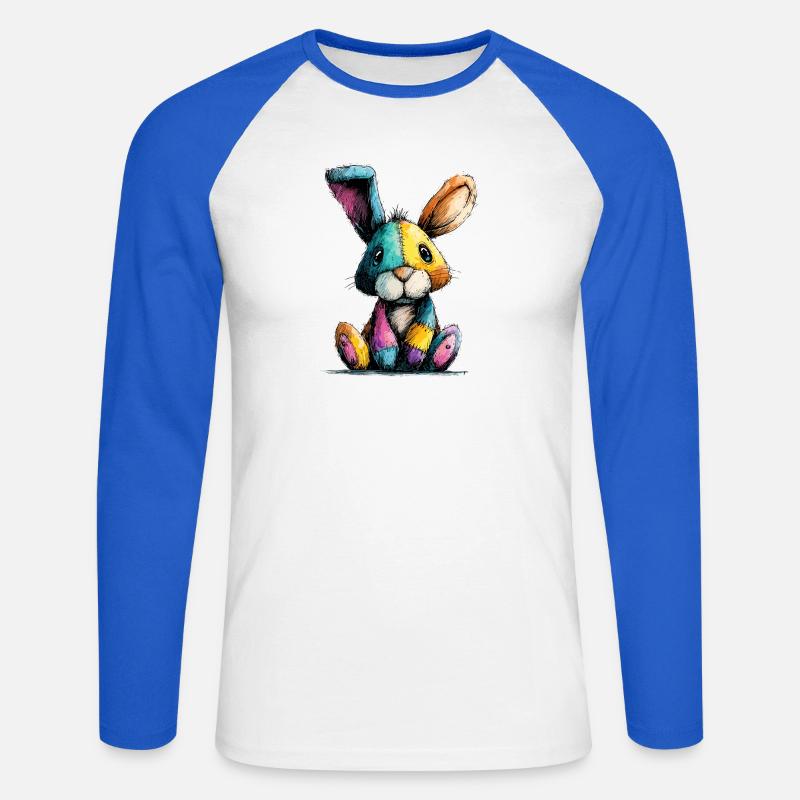 Patchwork Häschenbunt - Unisex Baseballshirt langarm - Weiß/Royalblau