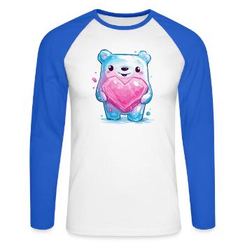 Cuddly bear with heart crystal - Unisex Long Sleeve Baseball T-Shirt - white/royal blue - Front - Nik (191cm)