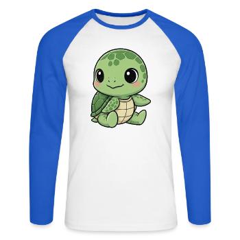 Dessin animé tortue mignonne Joie rieuse Nénuphar - T-shirt baseball manches longues Homme - blanc/bleu royal - Devant - Nik (191cm)