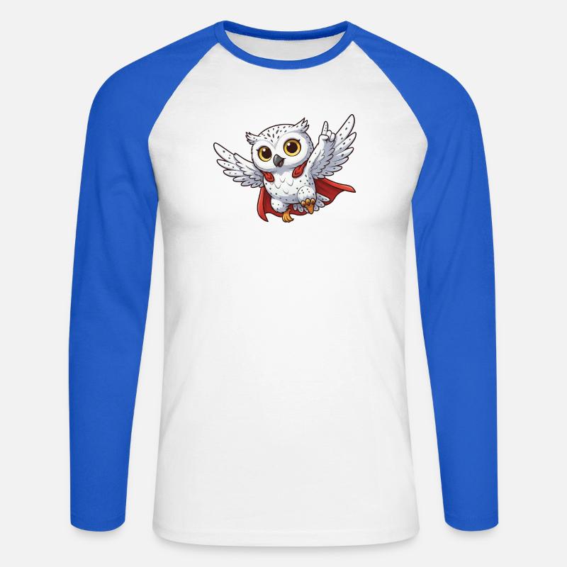 Coole Eule Motivationssprüche Held Schneeeule - Unisex Baseballshirt langarm - Weiß/Royalblau