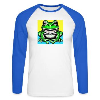 Frosch - Unisex Baseballshirt langarm - Weiß/Royalblau - Vorne - Nik (191cm)