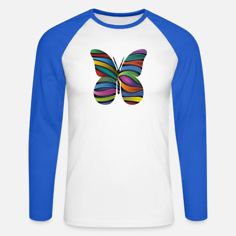 Farfalla a strisce arcobaleno - Maglia da baseball a manica lunga da uomo - bianco/blu royal