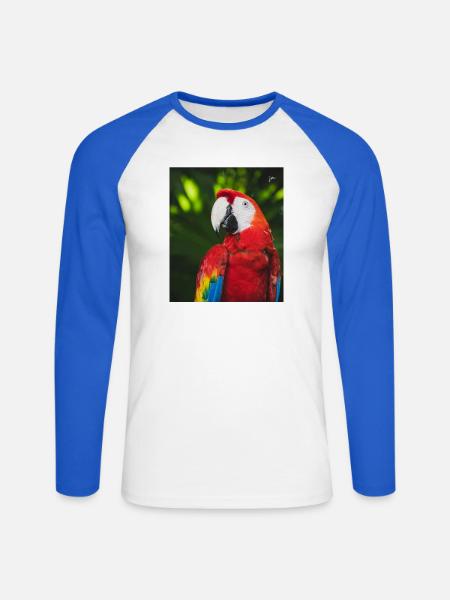 Tropische Farben des Macau-Aras - Unisex Baseballshirt langarm - Weiß/Royalblau