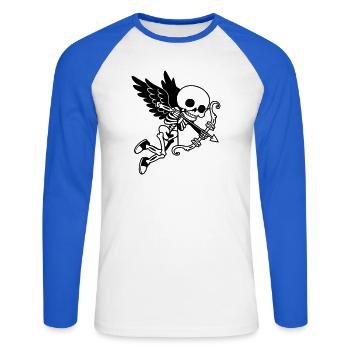 Cupidon Squelette aux ailes noires - T-shirt baseball manches longues Homme - blanc/bleu royal - Devant - Nik (191cm)