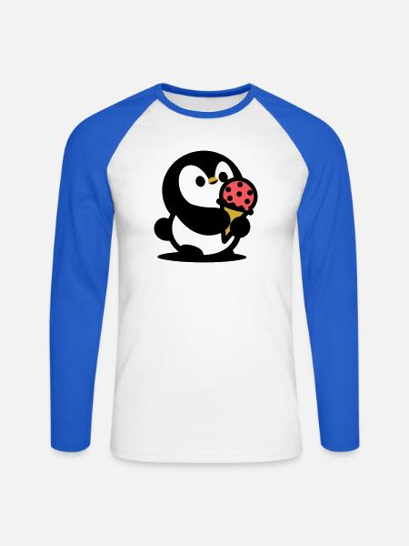 Kleiner Pinguin mit Eis - Unisex Long Sleeve Baseball T-Shirt - white/royal blue