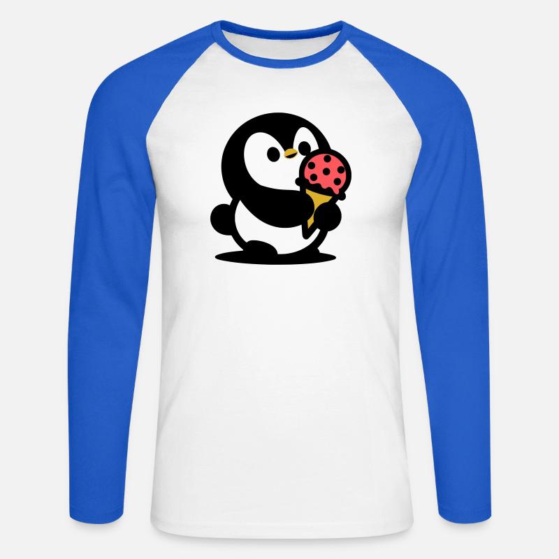 Kleiner Pinguin mit Eis - Unisex Baseballshirt langarm - Weiß/Royalblau