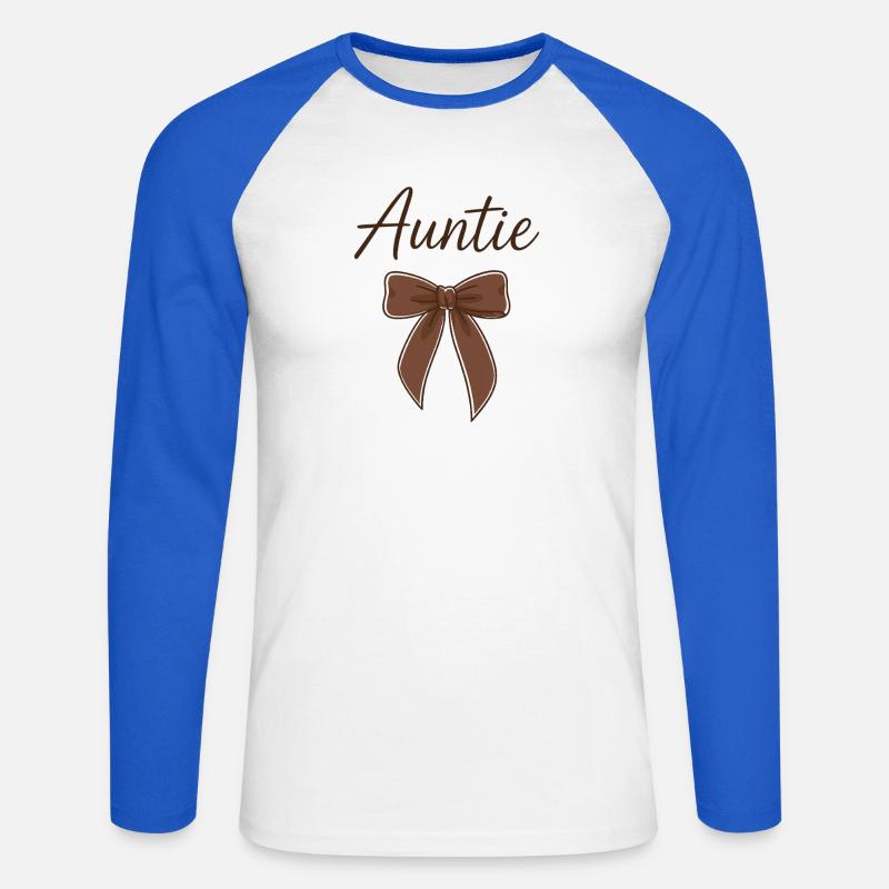 Auntie Bow - Brun Script Bow - Långärmad basebolltröja herr - vit/kungsblå