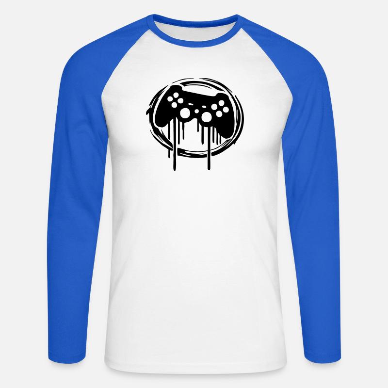 Gaming Controller Circle Pattern - Unisex Long Sleeve Baseball T-Shirt - white/royal blue
