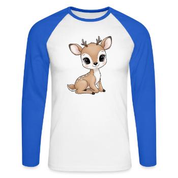 Cute Foal Cartoon - Unisex Long Sleeve Baseball T-Shirt - white/royal blue - Front - Nik (191cm)