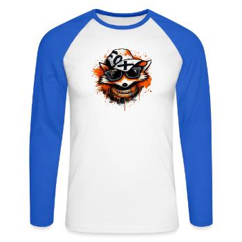 Cooler Fuchs mit Kappe und Sonnenbrille  - Unisex Baseballshirt langarm - Weiß/Royalblau - Vorne - Nik (191cm)