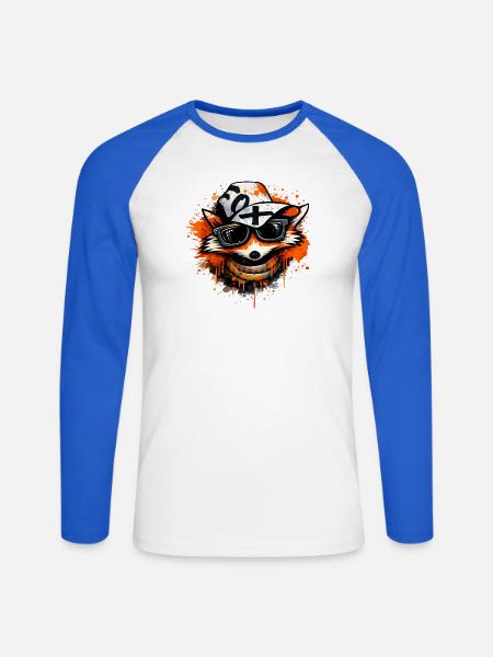 Cool fox with cap and sunglasses - Unisex Long Sleeve Baseball T-Shirt - white/royal blue