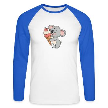 Koala gourmand et cornet de glace - Unisex Long Sleeve Baseball T-Shirt - white/royal blue - Front - Nik (191cm)
